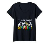 Femme Dinosaure de Sensibilisation à l'Autisme pour garçons It's OK to Be Different T-Shirt avec Col en V