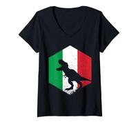 Femme Dinosaure Drapeau Italien Fière Italie T-Shirt avec Col en V