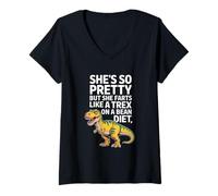 Femme Dinosaure drôle Qui Dit qu'elle est Jolie mais pète comme TRex T-Shirt avec Col en V