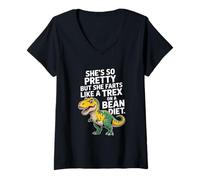 Femme Dinosaure drôle Qui Dit qu'elle est Jolie mais pète comme TRex T-Shirt avec Col en V