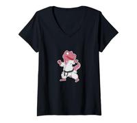 Femme Dinosaure Fait du karaté T-Shirt avec Col en V