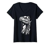 Femme Dinosaure Graphique Archéologie Motif Impression Art T-Shirt avec Col en V