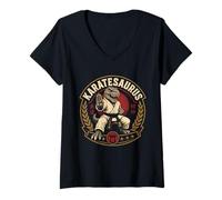 Femme Dinosaure Graphique Karatesaurus Dojo Warrior T-Rex T-Shirt avec Col en V