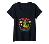 Femme Dinosaure Huitième Anniversaire Explorer Adventure T-Shirt avec Col en V