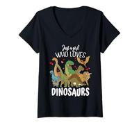 Femme Dinosaure Just a Girl Who Loves Dinosaurs T-Rex Brachiosaure T-Shirt avec Col en V