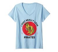 Femme Dinosaure Kawaii I Just Really Love Pirates Lover T-Shirt avec Col en V