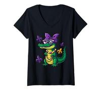 Femme Dinosaure Mardi Gras T-Shirt avec Col en V