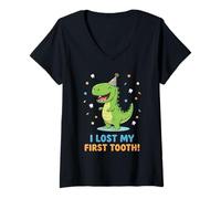 Femme Dinosaure Missing Teeth and I Lost My First Tooth T-Shirt avec Col en V