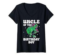 Femme Dinosaure Oncle of The Birthday Boy T-Shirt avec Col en V