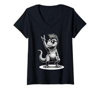Femme Dinosaure rétro Rock Musique Cadeaux Hommes Enfants Femmes drôle Dinosaure T-Shirt avec Col en V