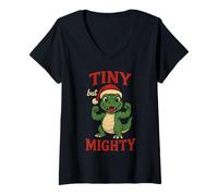 Femme Dinosaure T-Rex Amusant Tiny But Mighty Dinosaure de Noël T-Shirt avec Col en V