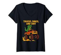 Femme Dinosaure T-Rex mignon pour enfants sur Monster Truck Birhtday Party T-Shirt avec Col en V