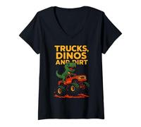 Femme Dinosaure T-Rex mignon pour enfants sur Monster Truck Girls Party T-Shirt avec Col en V