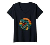 Femme Dinosaure T-Rex Rugissant Style rétro T-Shirt avec Col en V