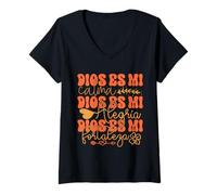 Femme Dios ES Mi Calma Dios ES Mi Alegria Dios ES Mi Fortaleza T-Shirt avec Col en V