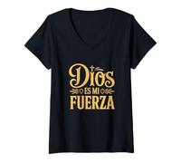 Femme Dios ES Mi Fuerza Camiseta Cristiana Jesús Latino Hispano T-Shirt avec Col en V