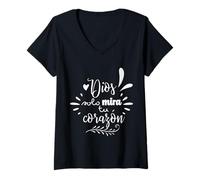 Femme Dios Mira Tu Corazon, Believer Faith God Cross Quotes T-Shirt avec Col en V