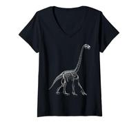 Femme Diplodocus Dinosaure Graphique Squelette Diplodocus T-Shirt avec Col en V
