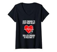 Femme Dire drôle Assez Mignon arrêtez Votre cœur T-Shirt avec Col en V