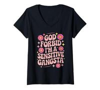 Femme Dire drôle, Dieu ne Plaise, Je suis Un Gangsta Sensible, Femmes et Hommes T-Shirt avec Col en V