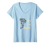 Femme Dire drôle : « Oui, Je suis éveillée avec Un Visage cubiste » T-Shirt avec Col en V