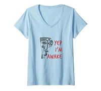 Femme Dire drôle : « Oui, Je suis éveillée avec Un Visage cubiste » T-Shirt avec Col en V