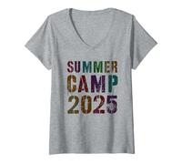 Femme Directeur de l'ambiance du personnel du camping Vintage SUMMER CAMP 2025 T-Shirt avec Col en V