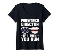 Femme Directeur des Feux d'artifice, 4 Juillet : If I Run You Run T-Shirt avec Col en V