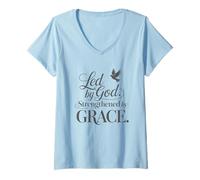 Femme Dirigé par Dieu, fortifié par la grâce T-Shirt avec Col en V