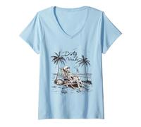 Femme Dirty Heads Squelette Coucher de Soleil Plage Vibes Esthétique T-Shirt avec Col en V