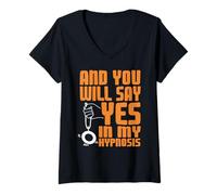 Femme Dis Oui sous Hypnose Citation Humour Psychologie T-Shirt avec Col en V