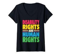 Femme Disability Rights are Human Rights are Human Rights Colorful Retro Advocate T-Shirt avec Col en V