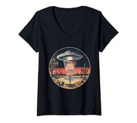 Femme Disc Golf Discs UFO Rétro Vintage Désert Panier T-Shirt avec Col en V