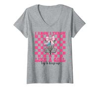 Femme Disc Golf Girl, maman, fête des mères, je sais que je lance comme une fille T-Shirt avec Col en V