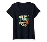Femme Disc Golf is My Happy Place Player T-Shirt avec Col en V