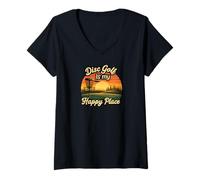 Femme Disc Golf My Happy Place Sunset Frolf Player T-Shirt avec Col en V
