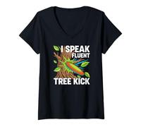 Femme Disc Golf Player I Speak Fluent Tree Kick Humor T-Shirt avec Col en V