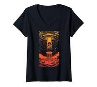 Femme Disc Golf UFO Soucoupe volante drôle extraterrestre panier T-Shirt avec Col en V