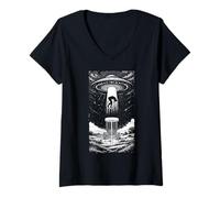 Femme Disc Golf UFO Soucoupe volante drôle extraterrestre panier T-Shirt avec Col en V