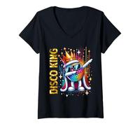 Femme Disco King Vintage 70s 80s Dance Parties Disco Ball Dabbing T-Shirt avec Col en V