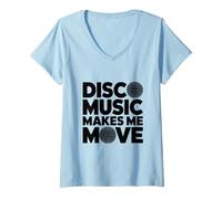 Femme Disco Music Makes Me Move Vintage 70's Dancing Retro Dance T-Shirt avec Col en V