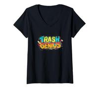 Femme Discours Multicolore Trash Genius T-Shirt avec Col en V