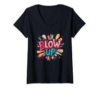 Femme Discours Vibrant avec des Couleurs Froides T-Shirt avec Col en V