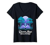 Femme Discover Magic Between the Pages Livre Magique Féérique T-Shirt avec Col en V