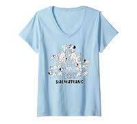 Femme Disney 101 Dalmatians Group Shot Logo T-Shirt avec Col en V, Bleu Céleste, XXL