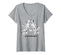 Femme Disney 101 Dalmatians Group Shot Logo T-Shirt avec Col en V, Gris Chiné, M