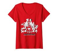 Femme Disney 101 Dalmatians Group Shot Logo T-Shirt avec Col en V, Rouge, L