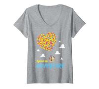 Femme Disney and Pixar Up Love is an Adventure T-Shirt avec Col en V, Gris Chiné, S