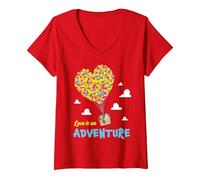 Femme Disney and Pixar Up Love is an Adventure T-Shirt avec Col en V, Rouge, M