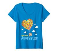 Femme Disney and Pixar Up Love is an Adventure T-Shirt avec Col en V, Saphir, S